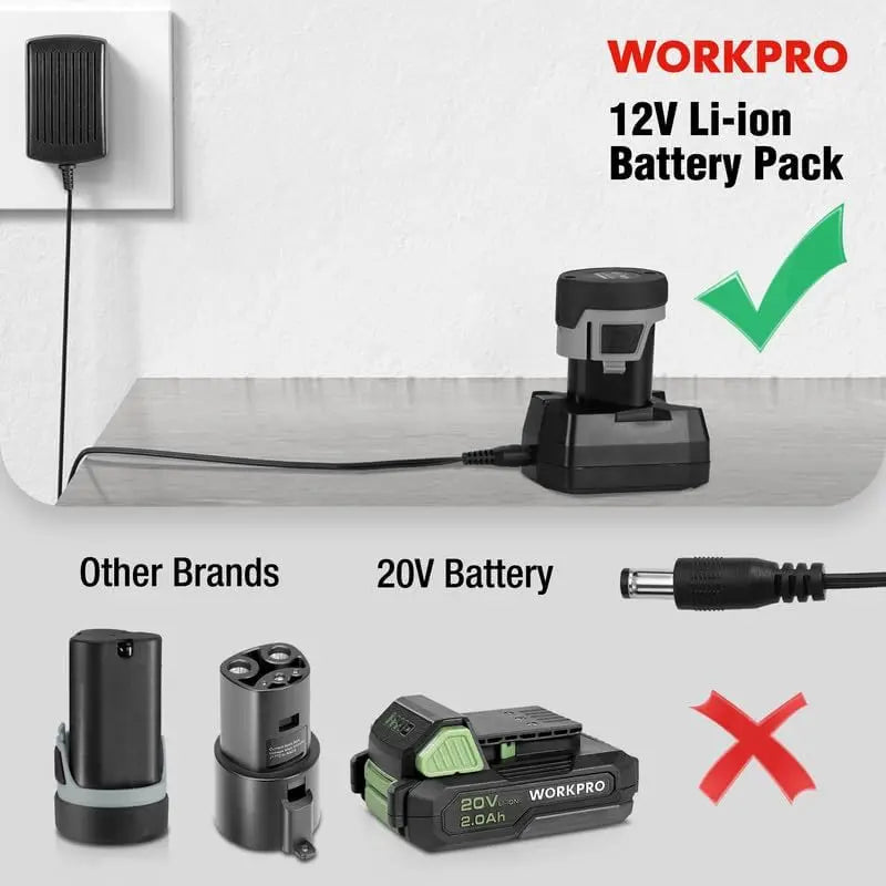 WORKPRO 12V Li-ion Battery Charger Compatible with Select Models (W123015A, W123016AE, W121037AH, etc.)