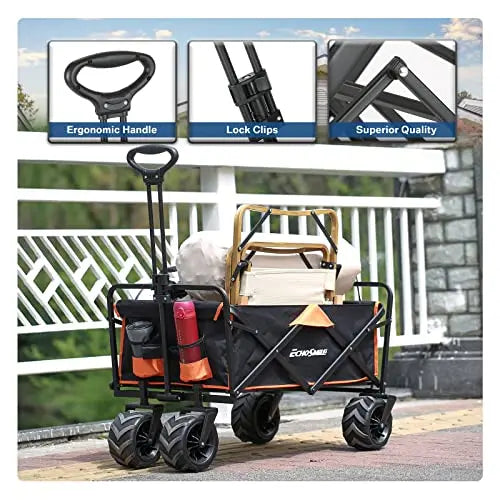 Heavy-Duty Folding Wagon Cart 350 lb Load Capacity, Oversized All-Terrain Wheels