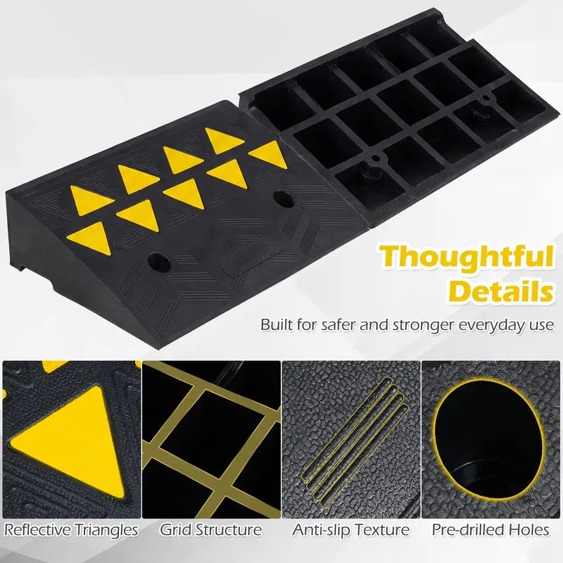 Dual-Pack Rubber Curb Ramp Driveway Threshold Ramps with 5-Inch and 6.3-Inch Height Options