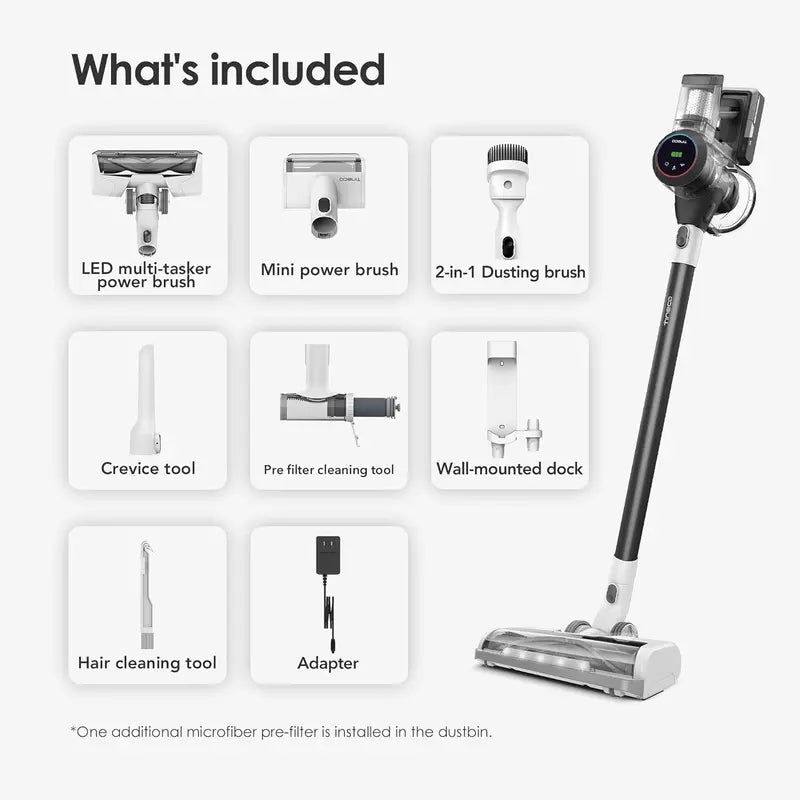 Lightweight Cordless Stick Vacuum High-Suction Handheld Cleaner for Cars, Carpets, Hard Floors & Pet Hair Removal
