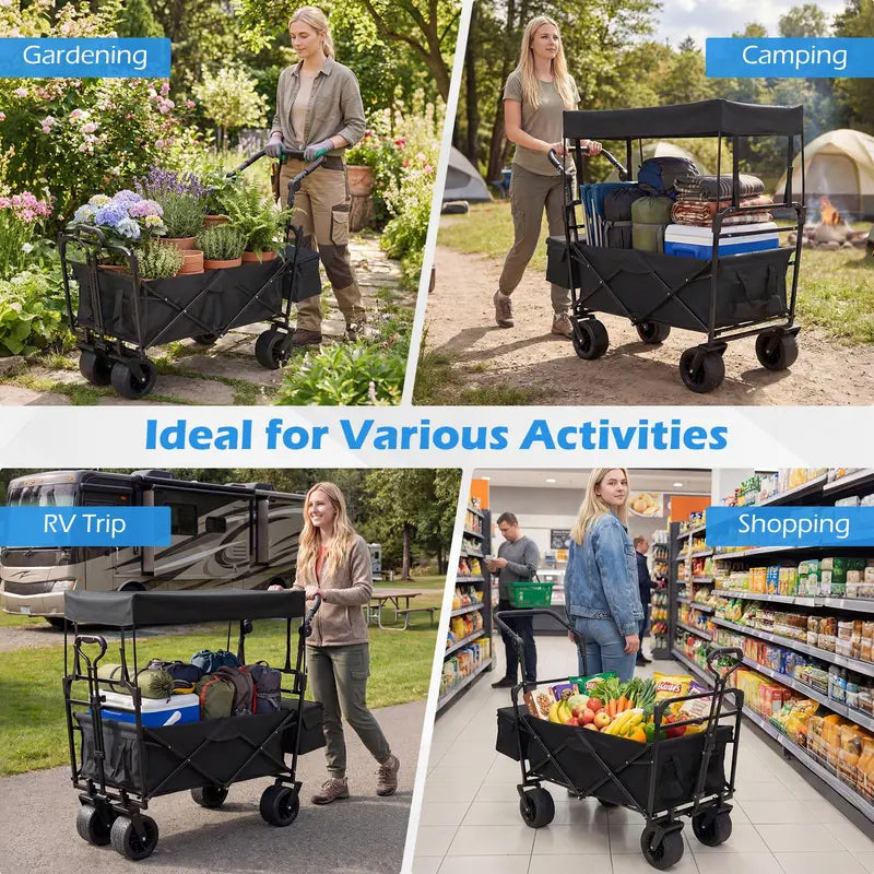 Collapsible All-Terrain Wagon with Detachable Canopy & Carry Bag