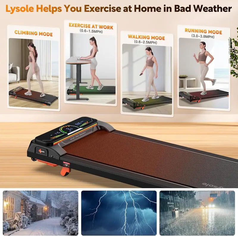 Lysole Walking Pad Treadmill Compact Under-Desk Exercise Machine with Remote & Large LED Display