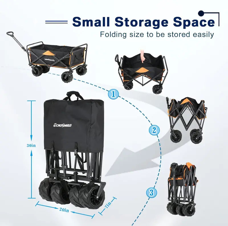 Heavy-Duty Folding Caravan Cart 350 lb Capacity Outdoor Rolling Grocery & Camping Trolley