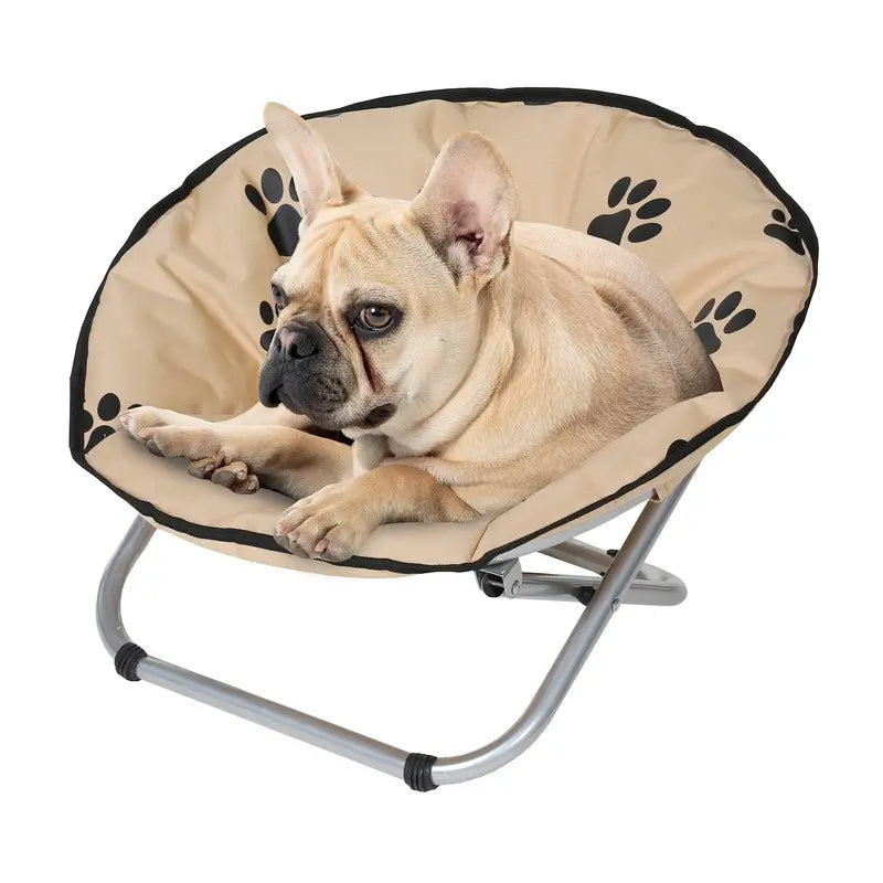 Folding Pet Cot Chair Elevated Cat Bed, Paw Print Papasan Chair