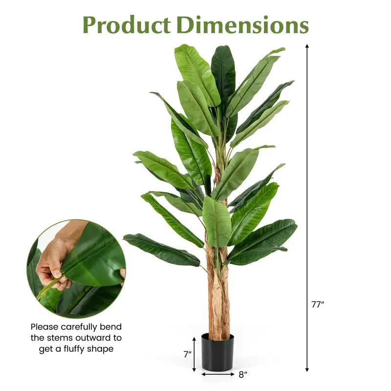 6.5-Foot Lifelike Artificial Banana Tree Triple-Stem Design with 27 Textured Leaves