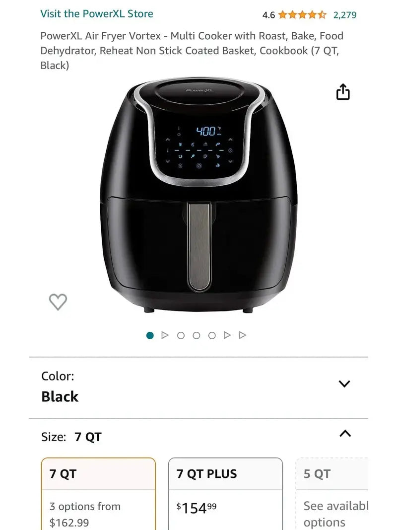 PowerXL Vortex Air Fryer Multi-Cooker Roast, Bake, Dehydrate & Reheat with Nonstick Basket and Recipe Guide
