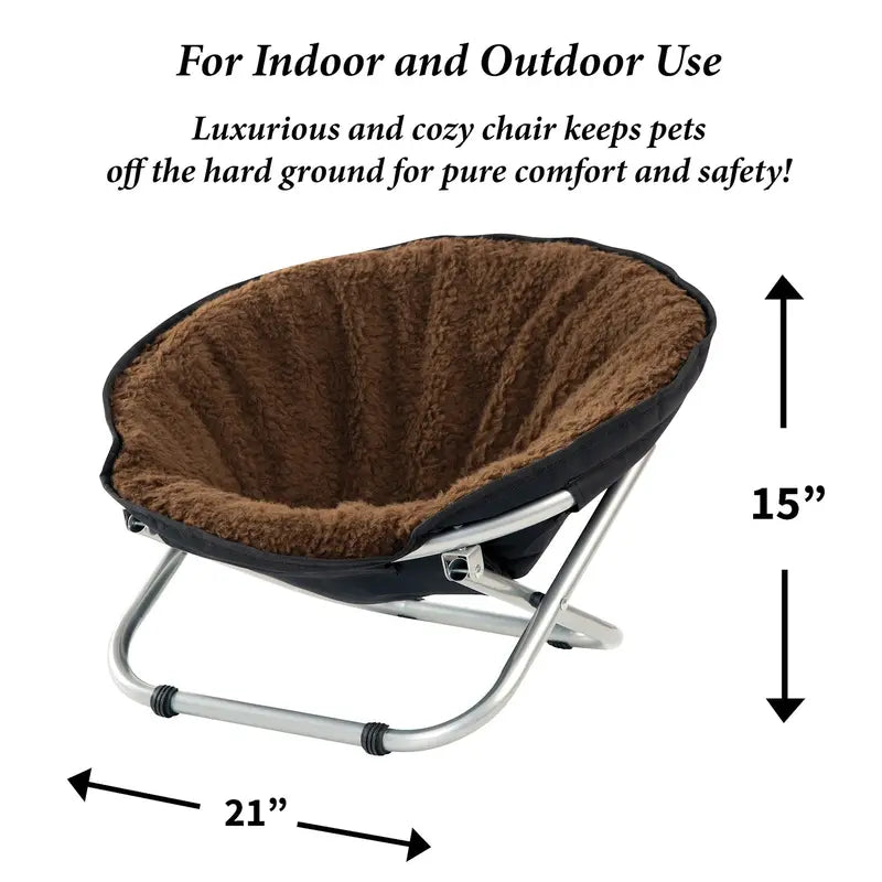 Folding Pet Cot Chair Cat Bed, Brown Fleece Top Papasan Chair for Sm
