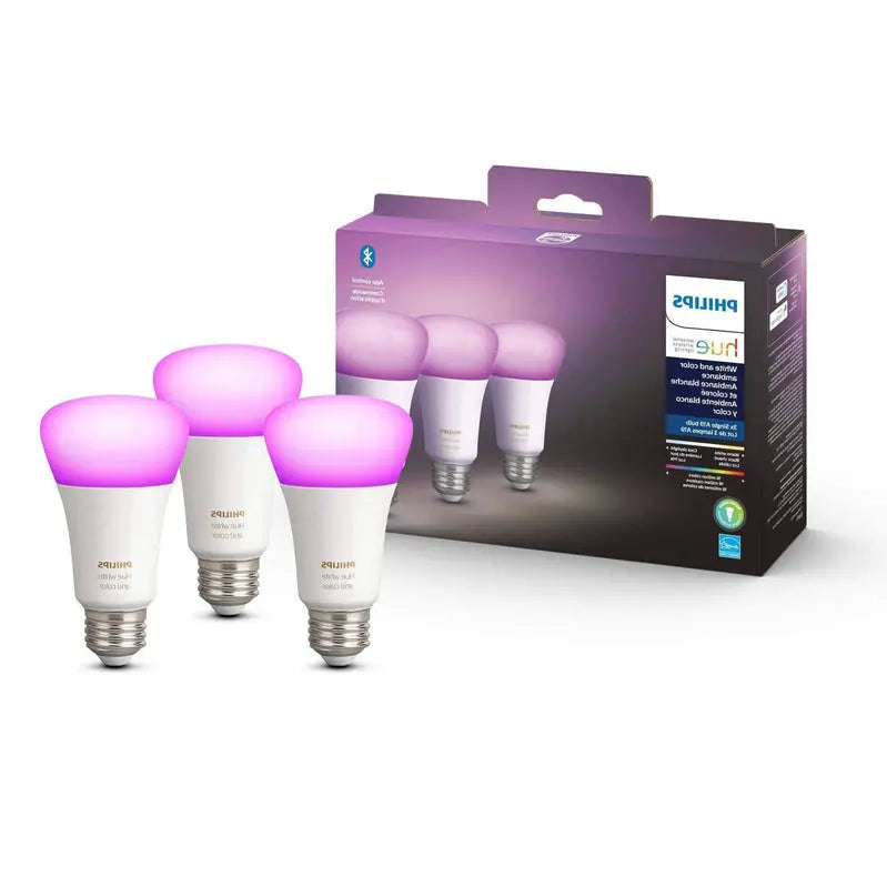 Philips Hue White & Color Ambiance A19 Smart Bulbs 3-Pack, Bluetooth Enabled