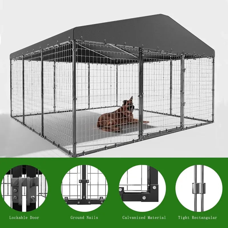 Heavy-Duty Outdoor Dog Kennel 118″ x 118″ Waterproof Enclosure with Reinforced Roof