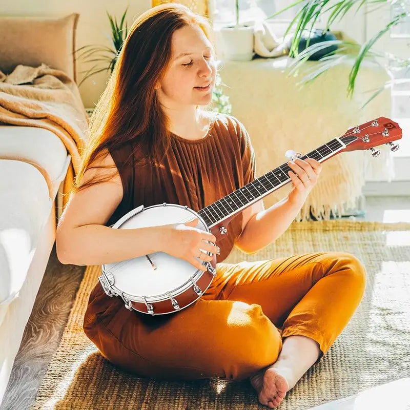 26-Inch Mini Travel Banjo for Beginners Open-Back or Solid Closed-Back with Remo Head & Starter Kit Including Carry Bag