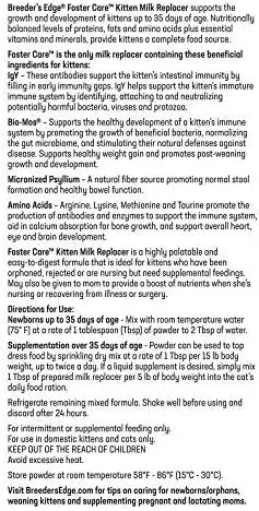 Breeder’s Edge Foster Care Feline Powdered Milk Replacer for Kittens & Cats 4.5 lb