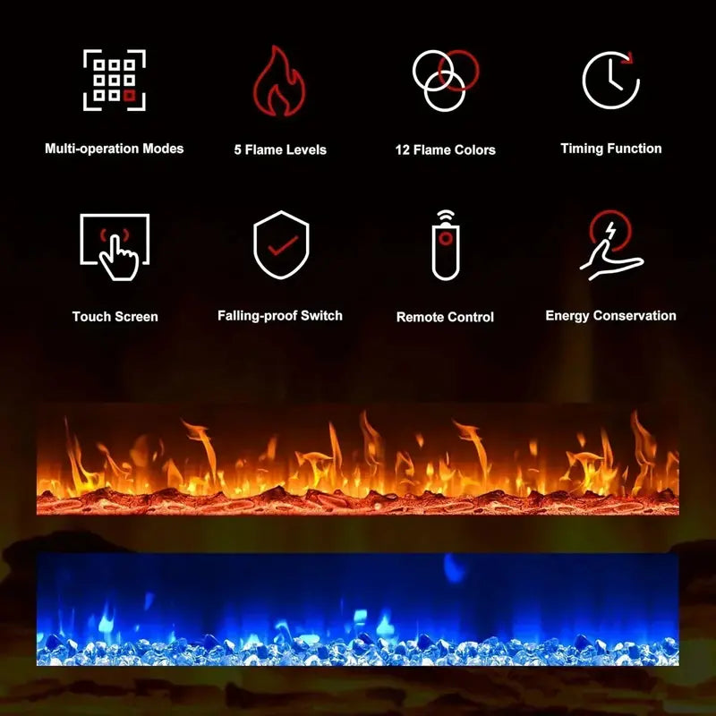 EUHOMY 50-Inch Recessed Electric Fireplace with Adjustable Flame Colors and Built-in Heater