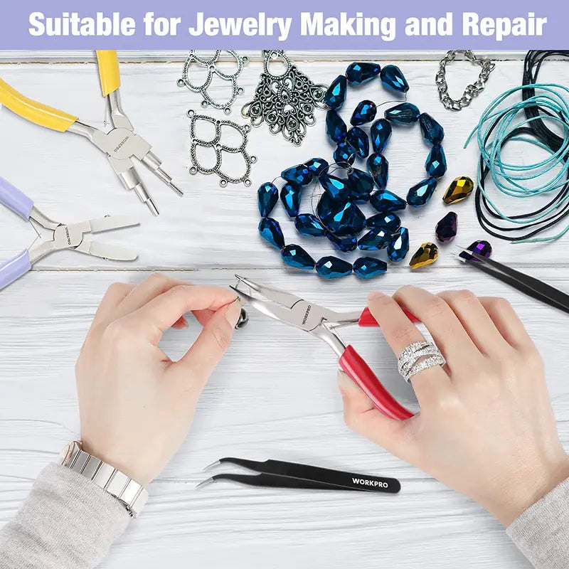 WORKPRO 5-Piece Jewelry-Making Tool Kit Includes Wire Loop, Nylon Nose, Bent Nose Pliers, and Precision Tweezers