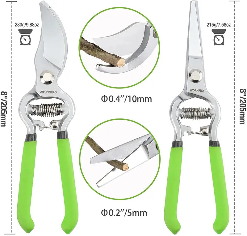 WORKPRO Dual-Purpose Pruning Shears Set 8″ Bypass & Straight-Blade Hand Clippers
