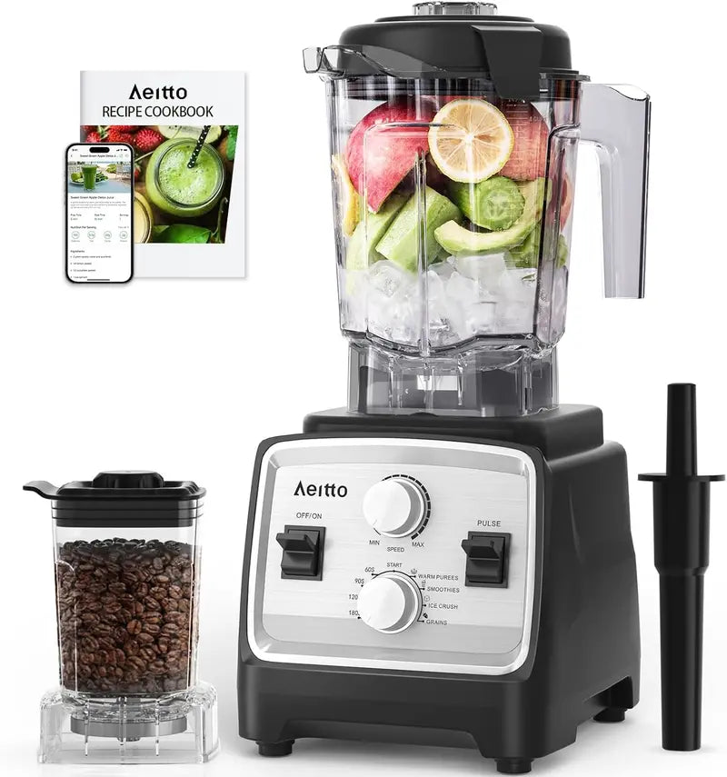 Aeitto 1800W 2-in-1 Kitchen Blender & Grinder 68-Ounce Heavy-Duty Dual-Function Appliance