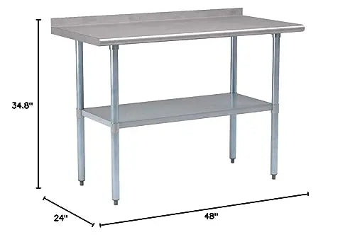 ROCKPOINT Stainless Steel Table for Prep Work with Backsplash 48 24 Inches, NSF Metal Commercial Kitchen Table