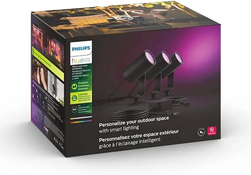 Philips Hue Lily Outdoor Smart LED Spot Light Kit, 3-Pack, Color Changing, Weatherproof, Voice Control, Requires Bridge