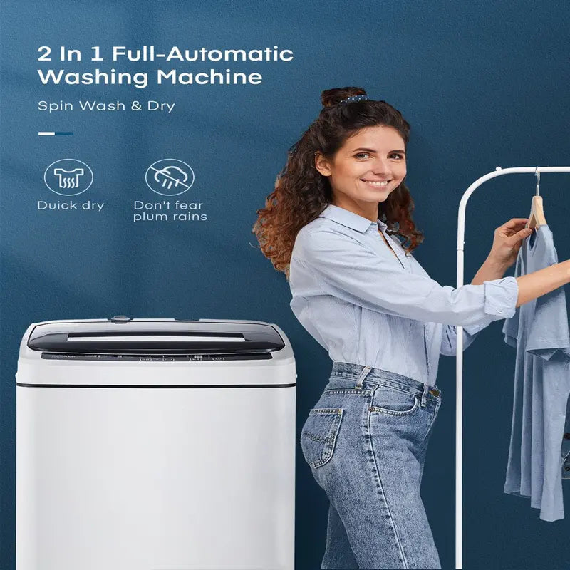 AICOOK Portable Washing Machine, 1.54 Cu.Ft Full-Automatic Washing Machine and Dryer with 8 Washing Programs