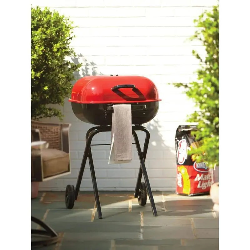 Americana Portable Red Charcoal Grill Locking Design, Folding Legs, Easy Transport