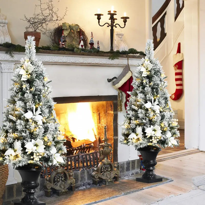White Flocked Entryway Christmas Tree with Warm White Pre-Installed LED Lights