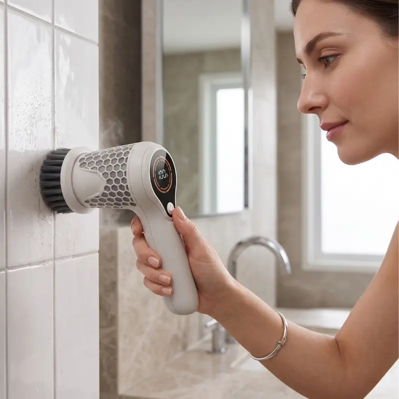 Dual-Speed Cordless Spin Scrubber with Multi-Surface Brush Heads and LED Indicator