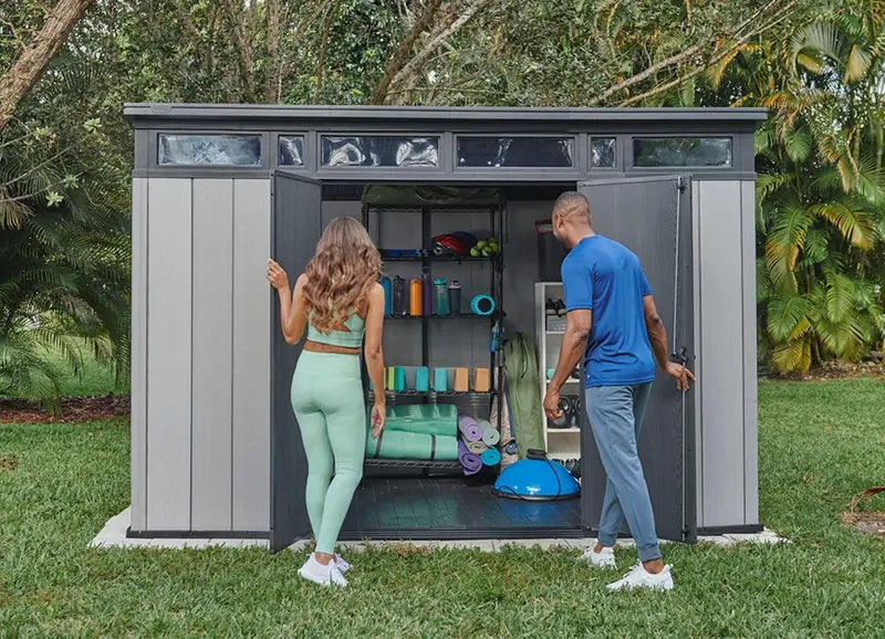 Keter Artisan 11′ x 7′ Modern Resin Storage Shed Grey & Black, Ideal for Patio Furniture & Garden Gear