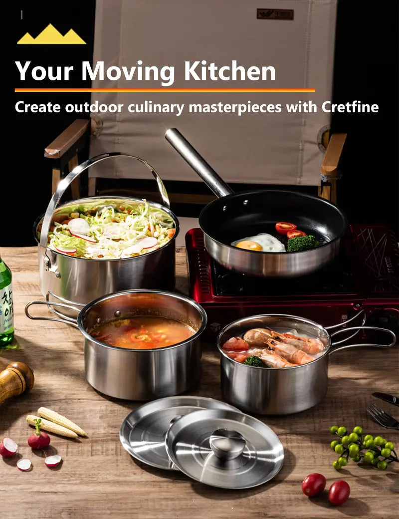 5-Piece Heavy-Duty Camping Cookware Kit with Skillet & Storage Bag