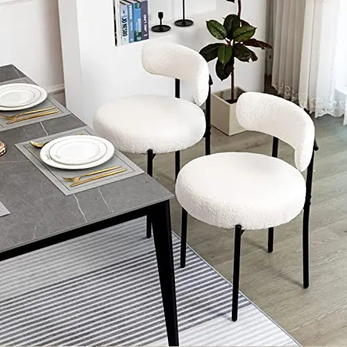 DYHOME Mid-Century Modern Dining Chairs Set of 4 White Upholstered Kitchen or Dining Room Seats