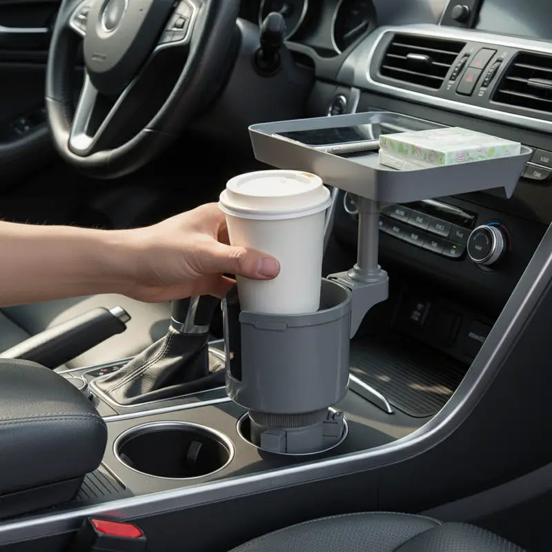 Rotating Car Cup Holder Tray with 360° Swivel and Adjustable Expandable Base