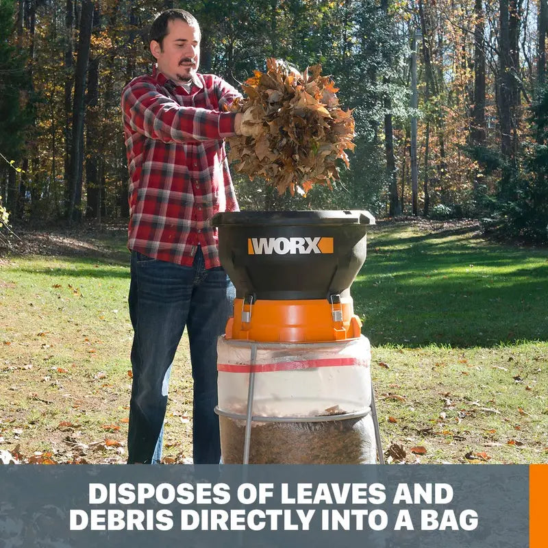 Worx WG430 13 Amp Electric Leaf Mulcher, 53 Gallon Capacity, Flex-a-Line System, Portable & Easy Storage