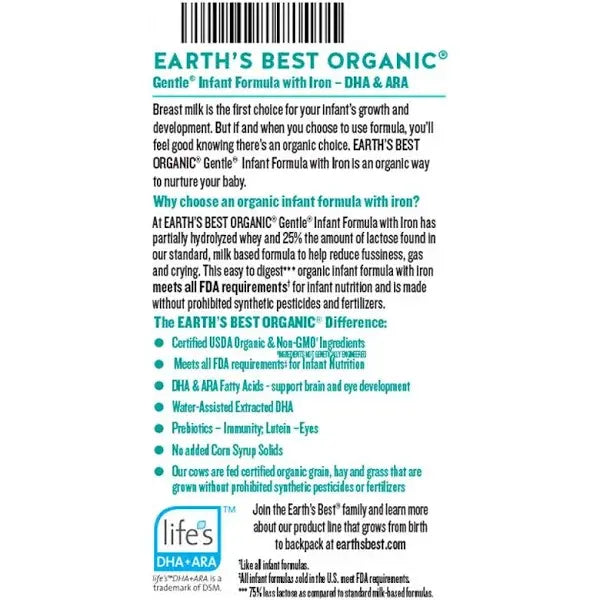 Earth’s Best Organic Gentle Infant Formula with Iron, 21 oz Powder