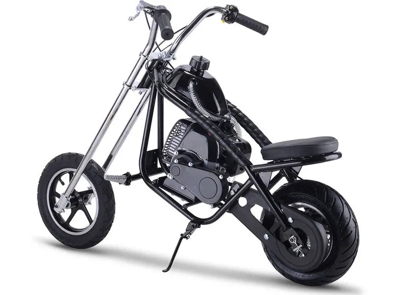 49cc Gas Mini Chopper Black, 2-Stroke, 25mph, Kids Dirt Bike with Disc Brakes & Street Tires