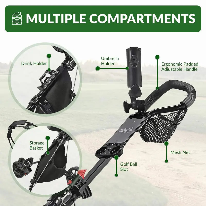 Caddytek CaddyLite 11.5 V3 3-Wheel Golf Push Cart with Umbrella & Beverage Holder, Foot Brake, All-Terrain Tires