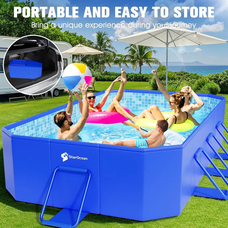 Large Collapsible Swimming Pool Hard-Shell Non-Inflatable Foldable Pool for Kids & Adults