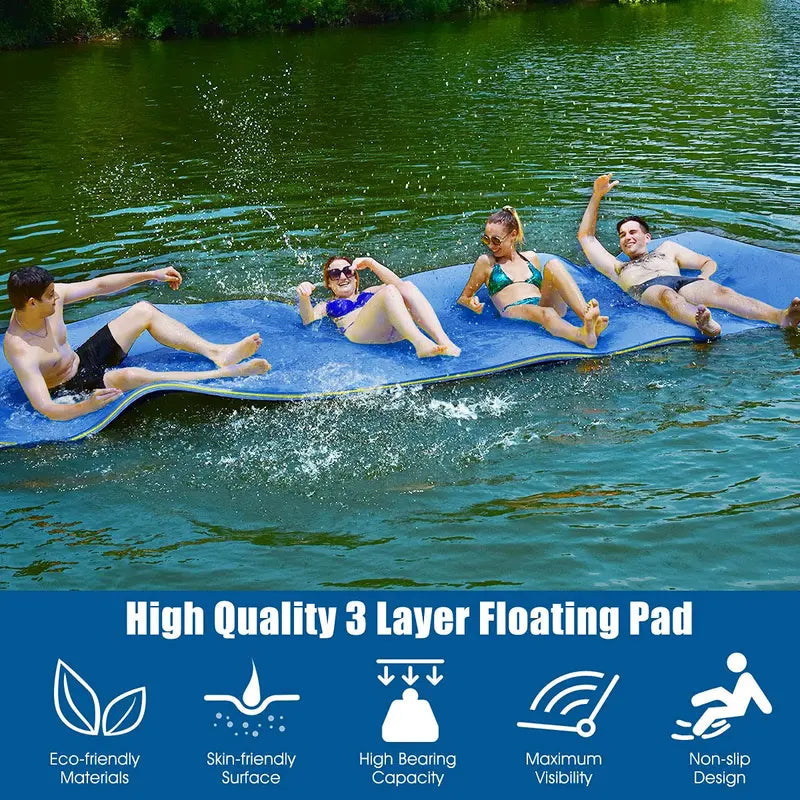 12′ x 6′ Floating Water Mat Triple-Layer XPE Foam Pad for Pool or Lake Use