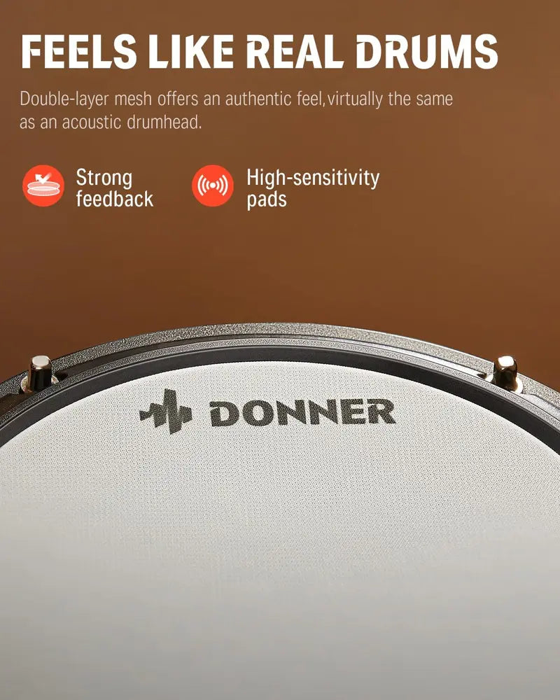 Donner DED-80 Electronic Drum Kit Beginner-Friendly Set with Mesh Pads, 180+ Sounds, Headphones, Sticks, Throne, and Melodics Access