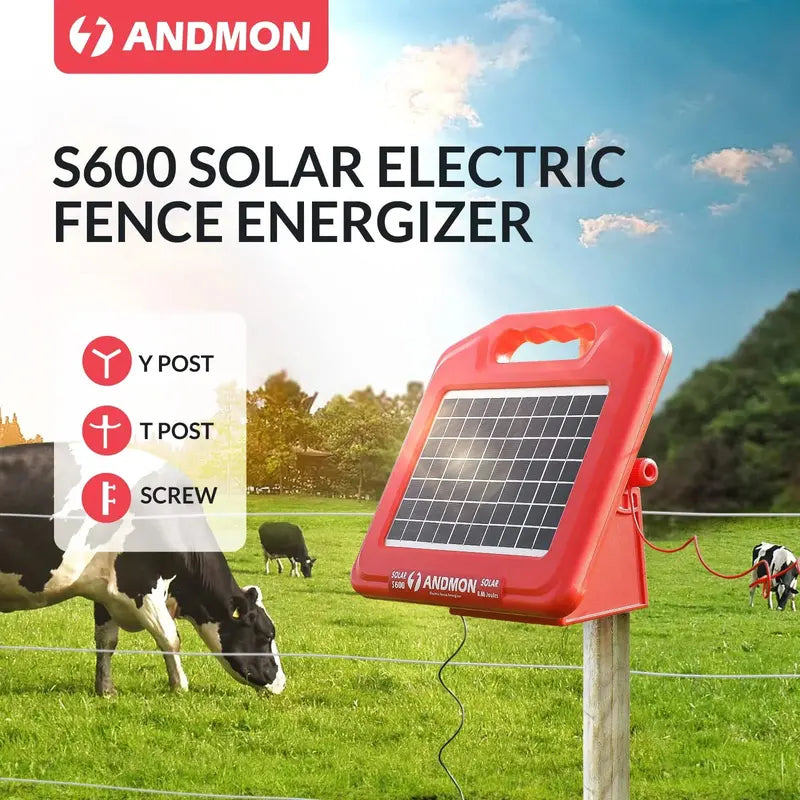 ANDMON Solar-Powered Fence Charger with Dual Input and 30-Mile Range