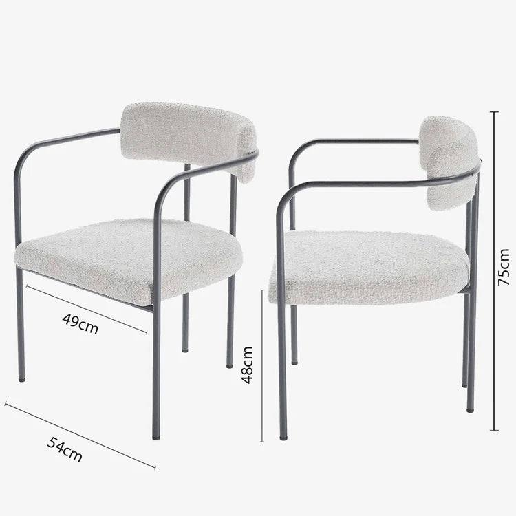 Chaise de salle manger tapiss e avec accoudoirs, bouclette gris-cr me Barbara