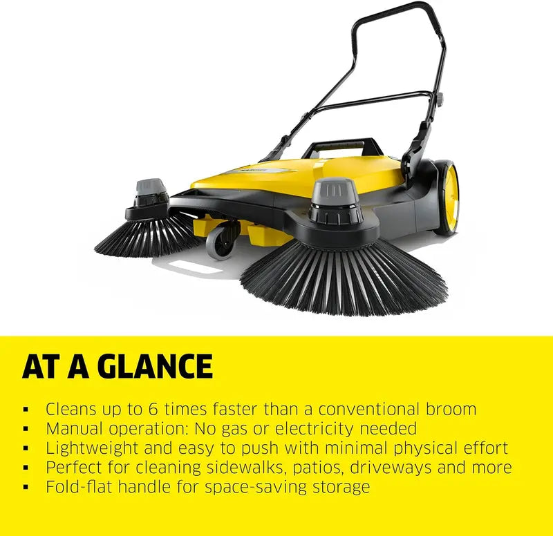 Karcher S 6 Twin Outdoor Push Sweeper, 10 Gallon, 33.9″ Width, Quiet 42dB, Lightweight & Portable