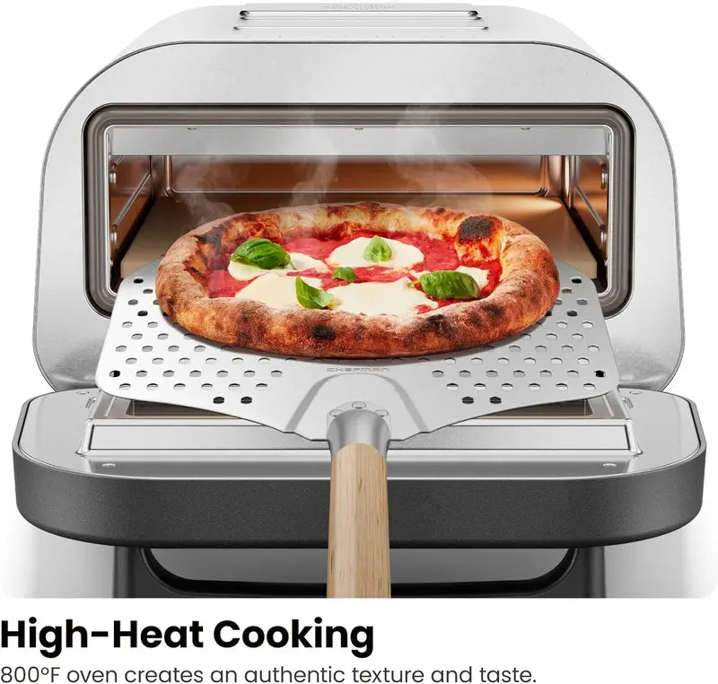 Chefman 12″ Indoor/Outdoor Electric Pizza Oven, 800°F, 6 Presets, Stone & Peel Included