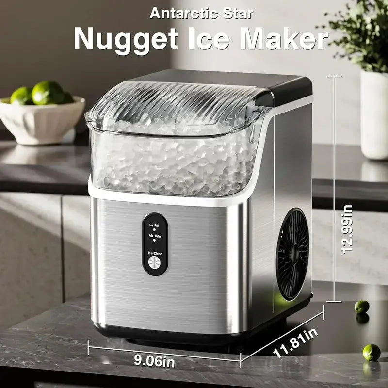 Countertop Nugget Ice Maker with Chewable Pellet Ice and Auto-Cleaning Function