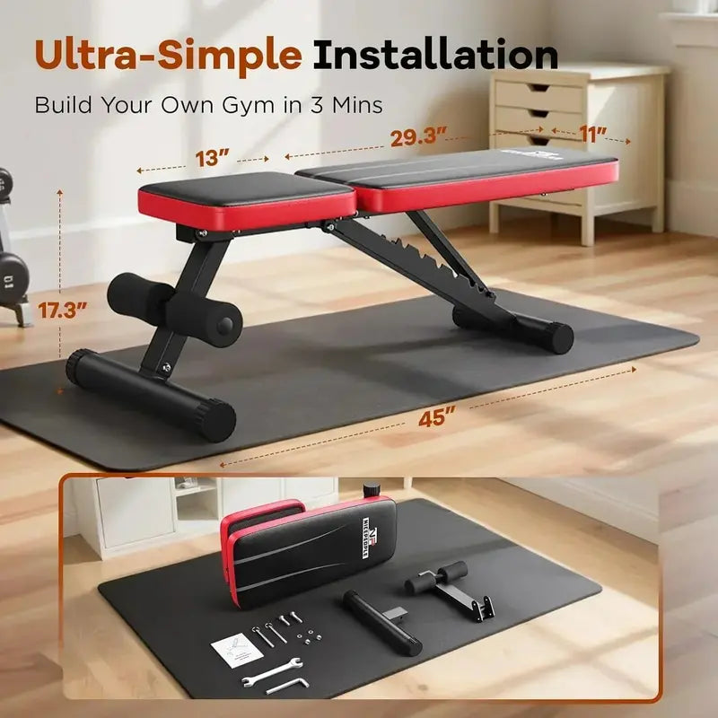 Foldable Home Gym Weight Bench 8-Position Adjustable Backrest for Strength Training