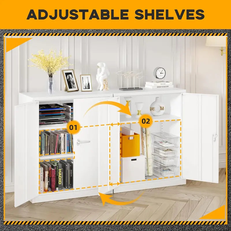 Greenvelly 72-Inch Locking Metal Storage Cabinet — 2-Door Garage or Office Organizer with Adjustable Shelves