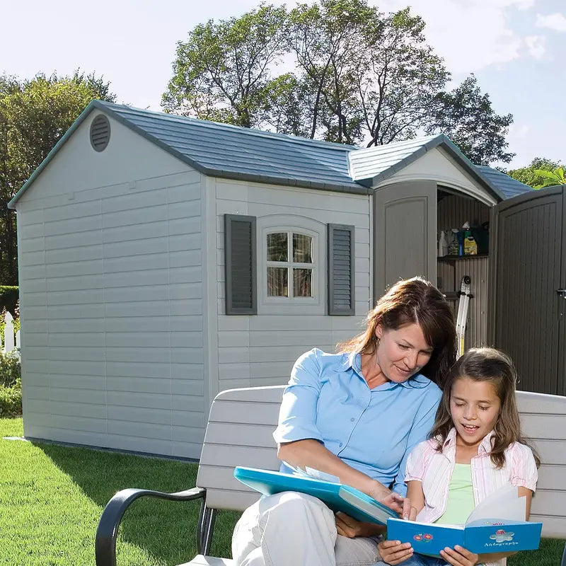 Lifetime 8 ft x 15 ft Outdoor Storage Shed Durable Resin Construction in Desert Sand Finish