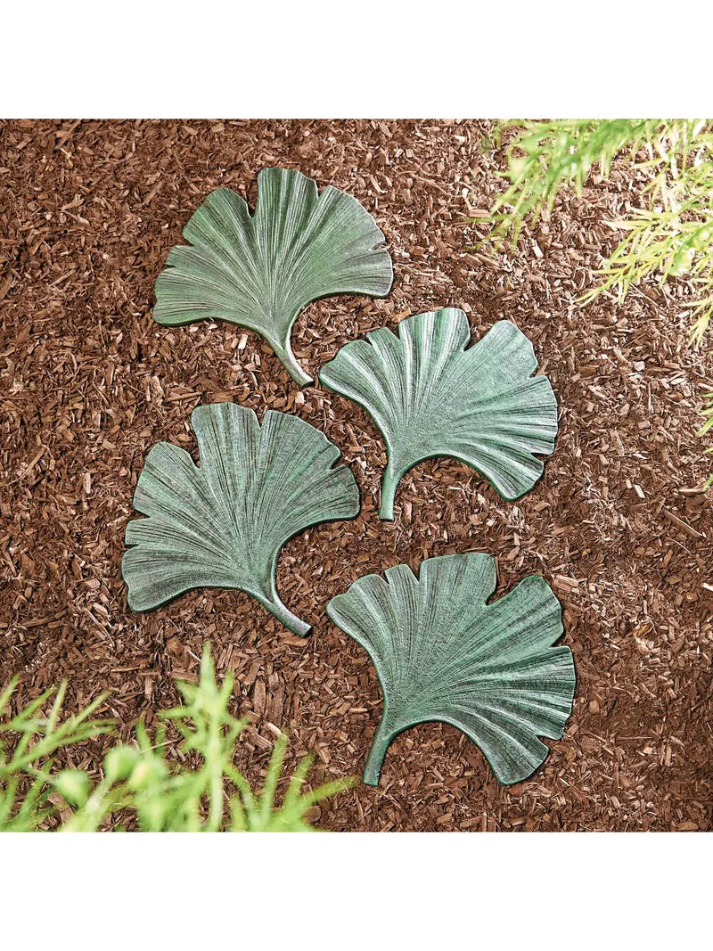 Art & Artifact Gingko Leaf Stepping Stone Green Cast Iron Garden and Yard Decor