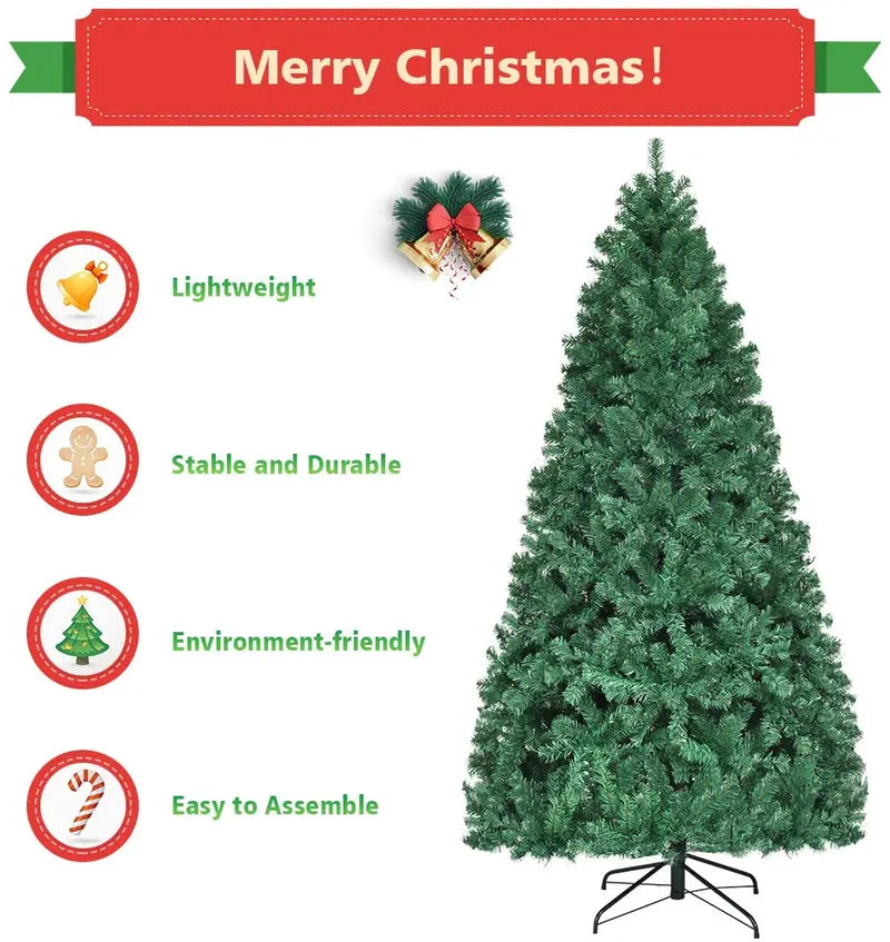 Auto-Spreading Pre-Lit PVC Spruce Christmas Tree with Hinged Branches
