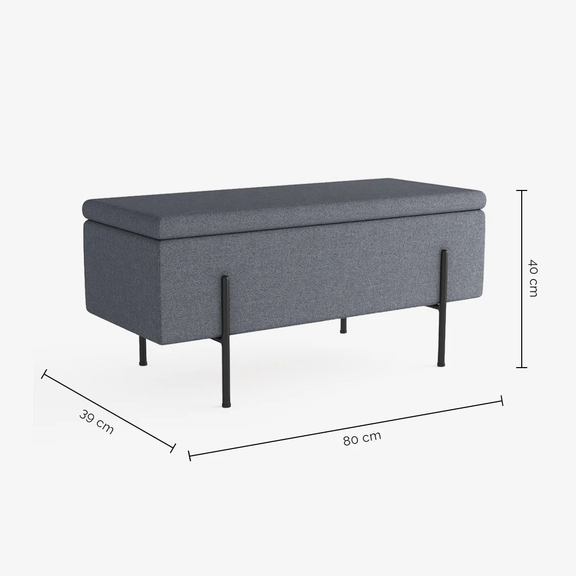 Banquette-coffre gris fonc en bois, m tal et tissu