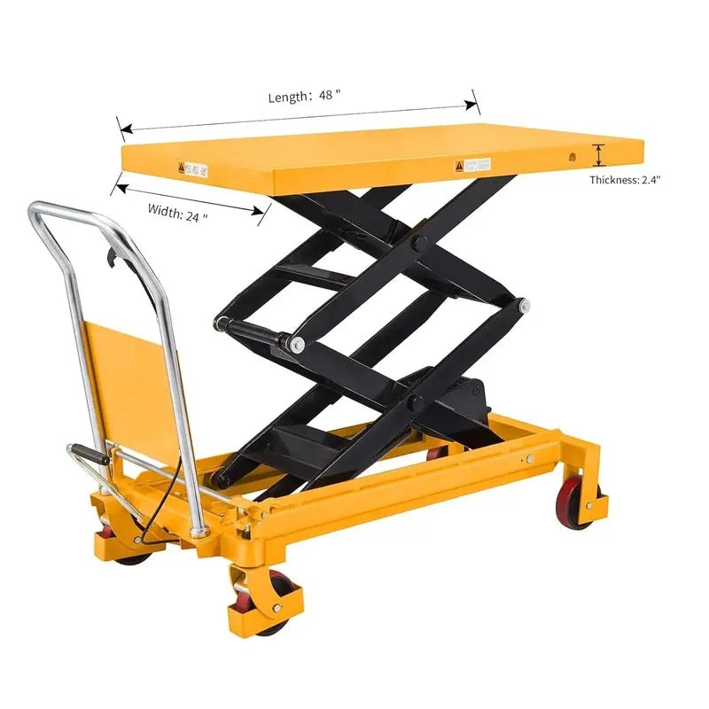Heavy-Duty Hydraulic Lift Table Cart 770 lb Capacity, Dual-Scissor Design, 51″ Max Height with Safety Guard & Swivel Casters