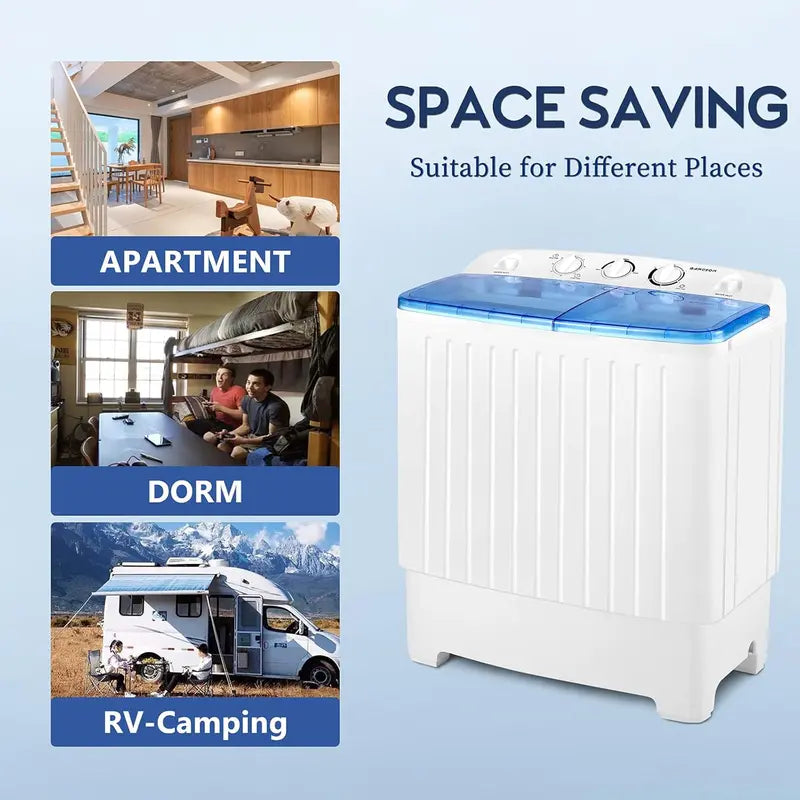 BANGSON Mini Twin Tub Washer-Dryer Combo 17.6 lb Total Capacity, Space-Efficient Laundry Unit