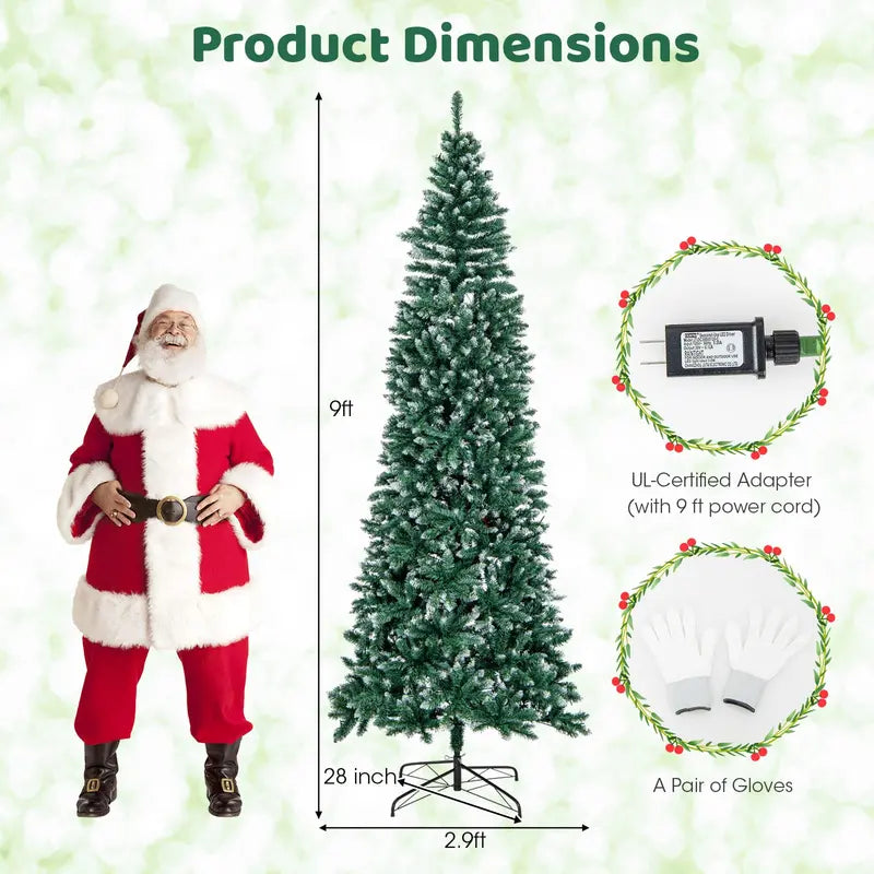 9-Foot Pre-Lit Slim Pencil Christmas Tree 500 Warm White LED Lights